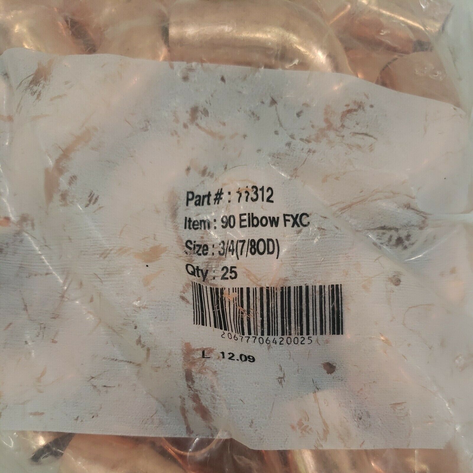 JW SOLDER Copper Fittings Elbow 90' CXC 3/4---7/8" OD-11278-Bag of 25