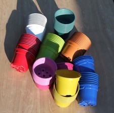 30 Small 9cm Round Coloured Plastic Plant Pots Choose Your Colour