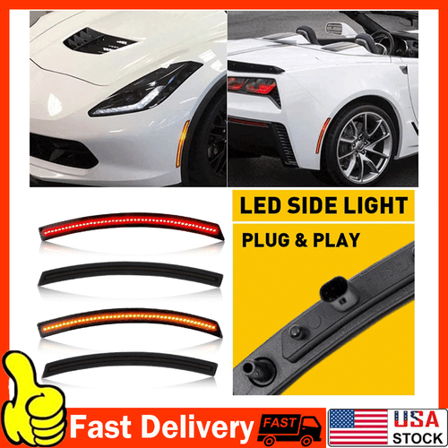 For Chevy Corvette C7 2014-2019 SMOKED LED Side Marker Light Lamp Red Amber 4PCS - Picture 19 of 20
