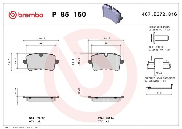 Brembo Bremsbelagsatz, Scheibenbremse P 85 150 FüR Audi Porsche-image