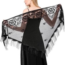 Triangle Lace Shawls and Wraps for Evening Dresses with Tassels for Black