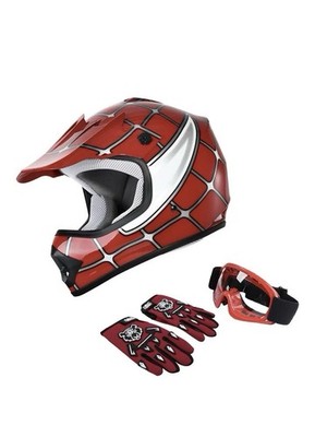 DOT Youth Kids Spider Offroad Dirt Bike ATV Helmet Goggles Gloves M