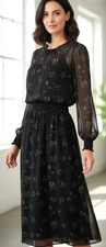 Perspective Dress Size 8 Black Floral Maxi Lined Elastic Waist Party Work
