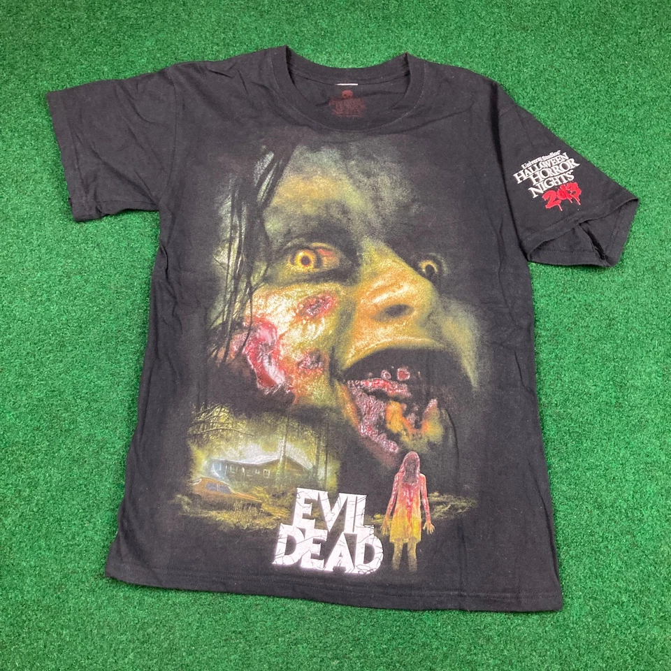 复古万圣节恐怖之夜邪恶死亡衬衫男式 S 黑色 2013 年电影宣传 — 第 2/4 张图片