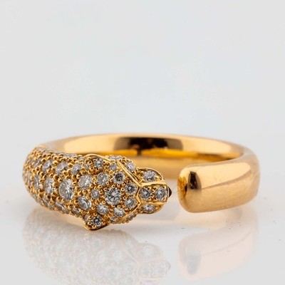 Cartier Panthere Ring 18K Roségold Diamanten 0,68ct F/VVS2 Smaragd Onyx Gr. 54