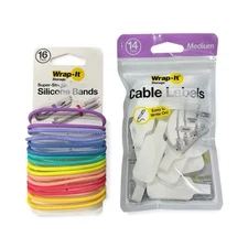 WRAP-IT Silicone Bands & White Medium Cable Labels (2-pack bundles)