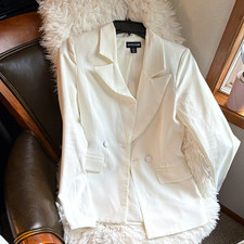 PrettyLittleThing Womens White Double-Breasted Twill Lined Blazer UK 4