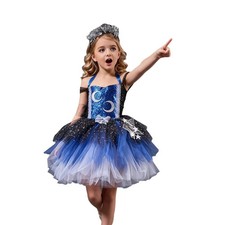 Kids Girls Tutu Dress Headwear Halter Dress Tulle Gown Halloween Sequin Bow