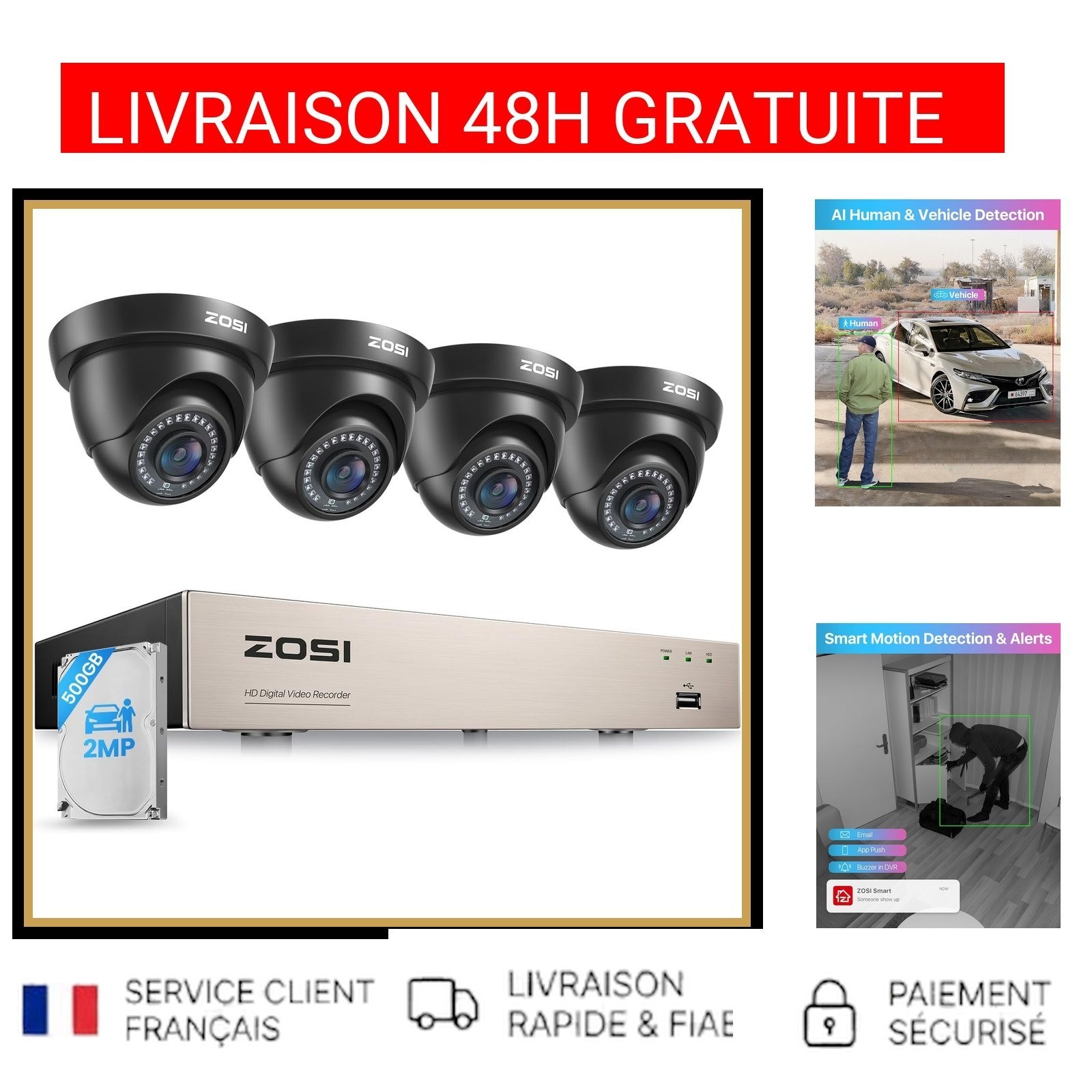Évitez les cambriolages avec le kit caméra surveillance ZOSI filaire 1080p et DVR 500Go