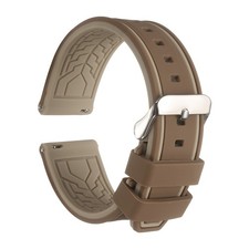 Silicone Watch Bands 22mm Soft Watch Bands with Silver Buckle, Dark Brown