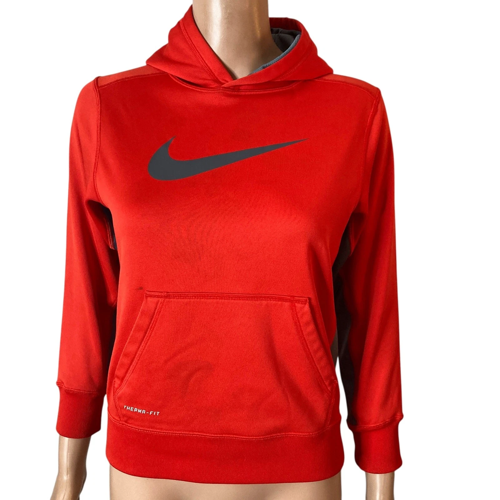 VETEMENTS nike center swoosh felpa con cappuccio ragazzo taglia media rosso grigio unisex