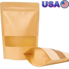 72 Pcs Kraft Paper Pouch Bags Zipper Resealable Stand Up Window Display Packing