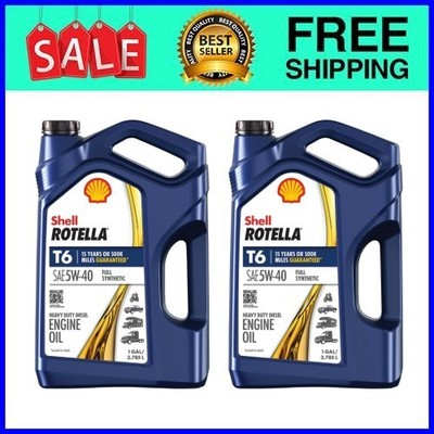 Shell Rotella T6 Full Synthetic 5W-40 Diesel Engine Oil, 1 Gallon, 2Pack