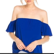 *NWT* Emetla Winter NYE Vacation Casual Chic Off Shoulder Top Royal Blue Medium