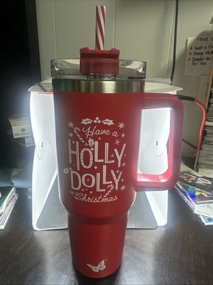  Have A Holly Dolly Christmas  Red Tumbler 2025 DG 40oz Peppermint Straw NEW