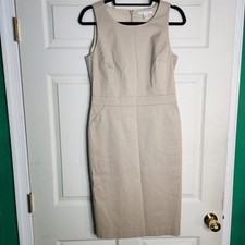 Banana Republic Cream Career Business Sheath Dress Midi Sleeveless Office Sz 4
