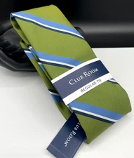 CLUB ROOM Men's Regular Tie ~ Green ~ Madison Stripe ~ NEW MSRP: $55.