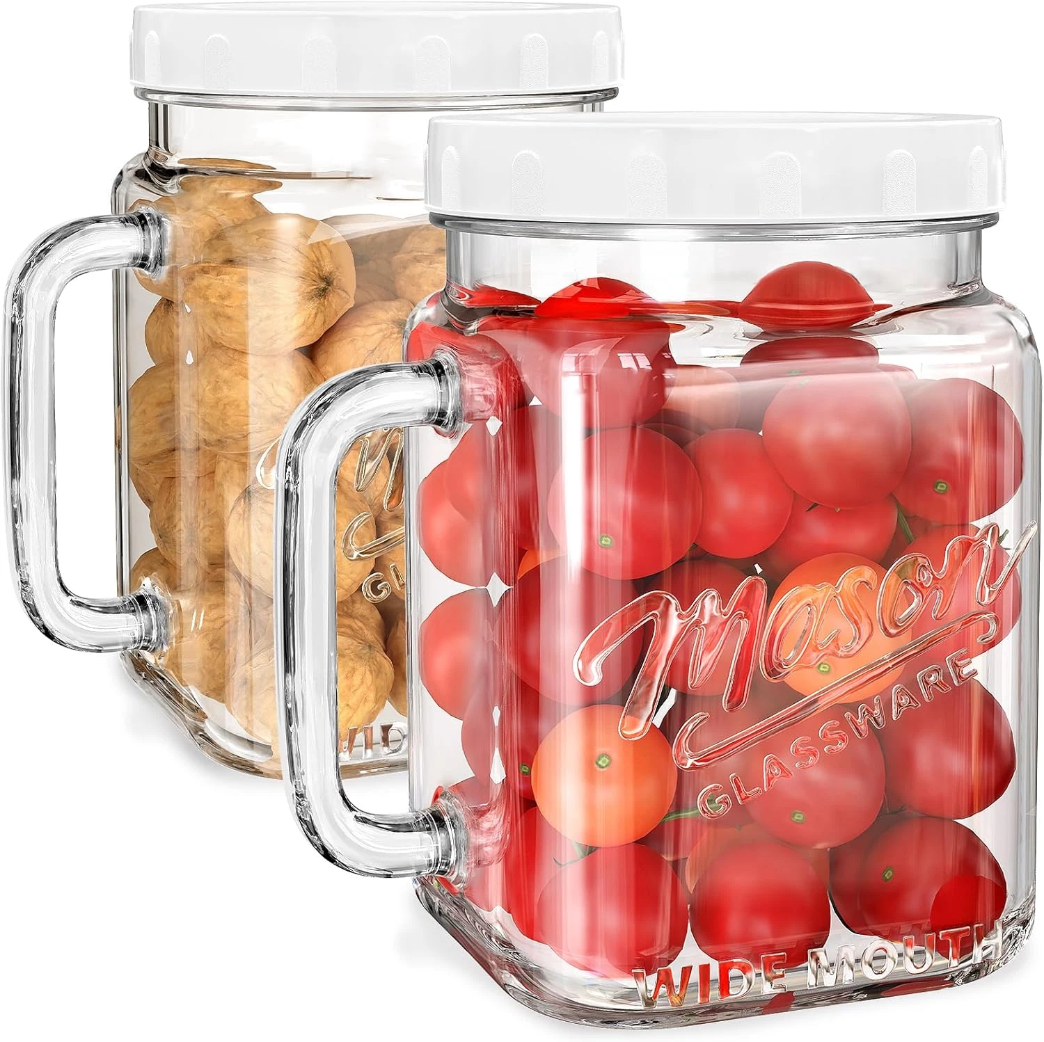 2 Pack Large Mason Jars, 74 Oz Wide Mouth Glass Jar with Lid for Fridge, Glass C