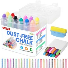 Dustless Chalk for Kids with Eraser, 24 Colors Non-Toxic Washable Sidewalk Ch...