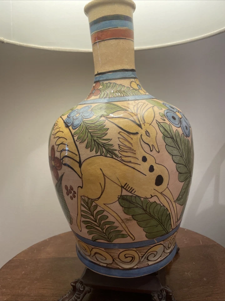 Старинный персидский ближневосточный каджар керамическая ваза банка птицы цветы лампа - Изображение 4 из 4
