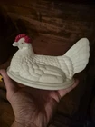 Vintage Westmoreland Glass White Milk Glass Red Comb Hen On Nest Top Only