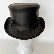 Black Leather Victorian Top Hat, Handmade Gothic Steampunk Costume Party Hat