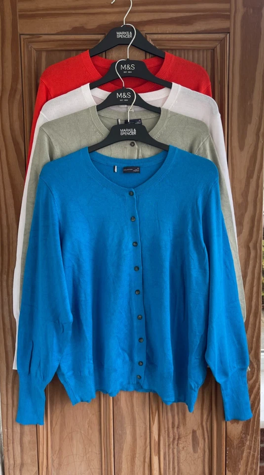 Ex M&S Collection New Crew Neck Button Cardigan Top Pink Blue White Size 6 - 18 - Image 2 of 4