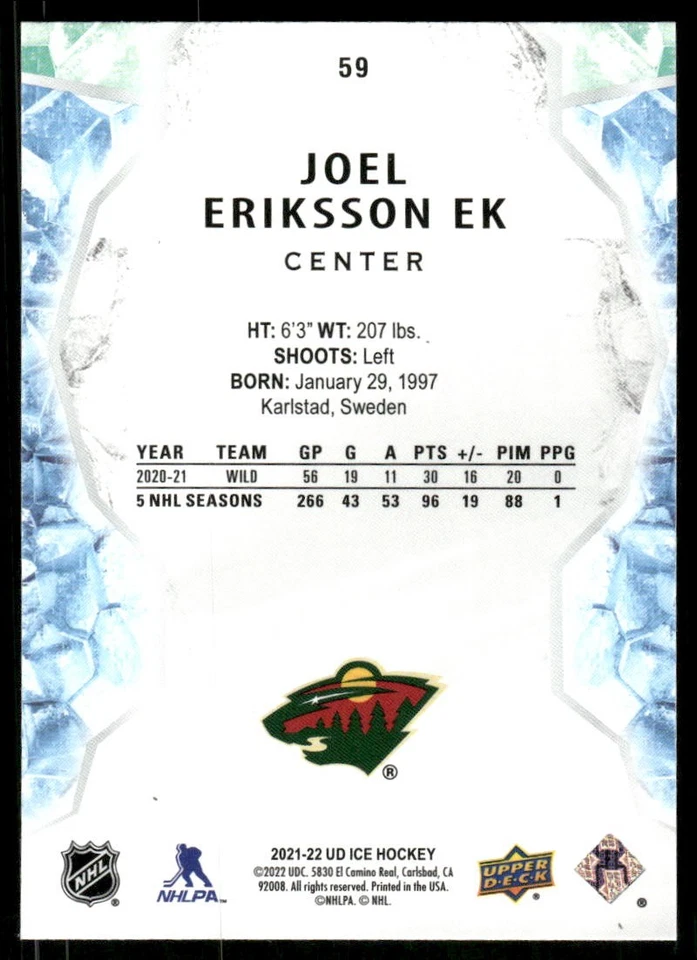 2021-22 Upper Deck Ice #59 Joel Eriksson Ek Orange - Image 2 of 2