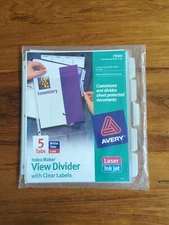 Avery Dennison Ave-75500 Index Maker 5-tab Clear Pocket View Dividers NEW