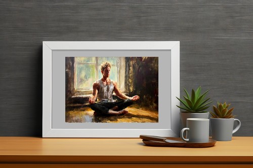 Man Meditating Window Painting 5"x7" Print on Matte Paper Peaceful Yoga Art - Picture 7 of 17