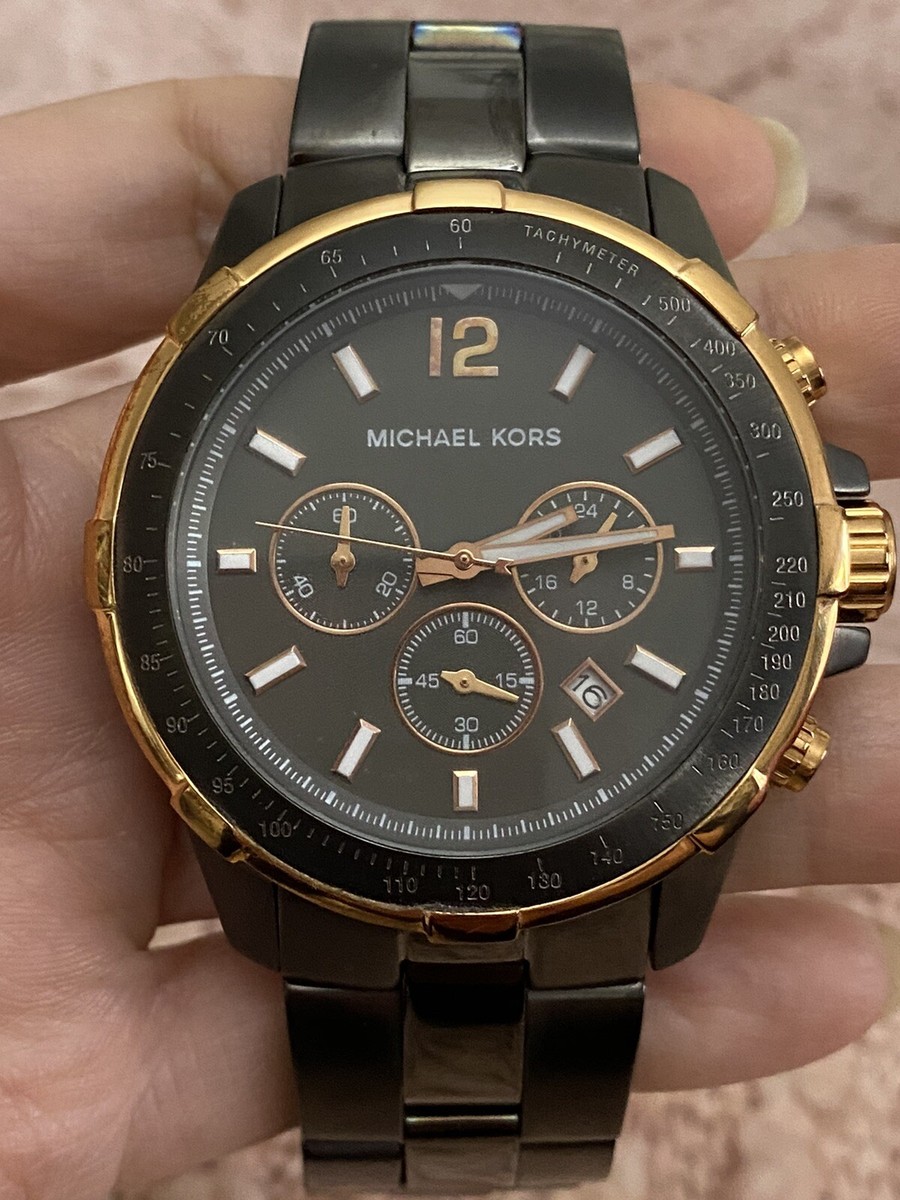 NWT Michael Kors Rose Gold Gunmetal 42mm Chronograph Men display picture 3