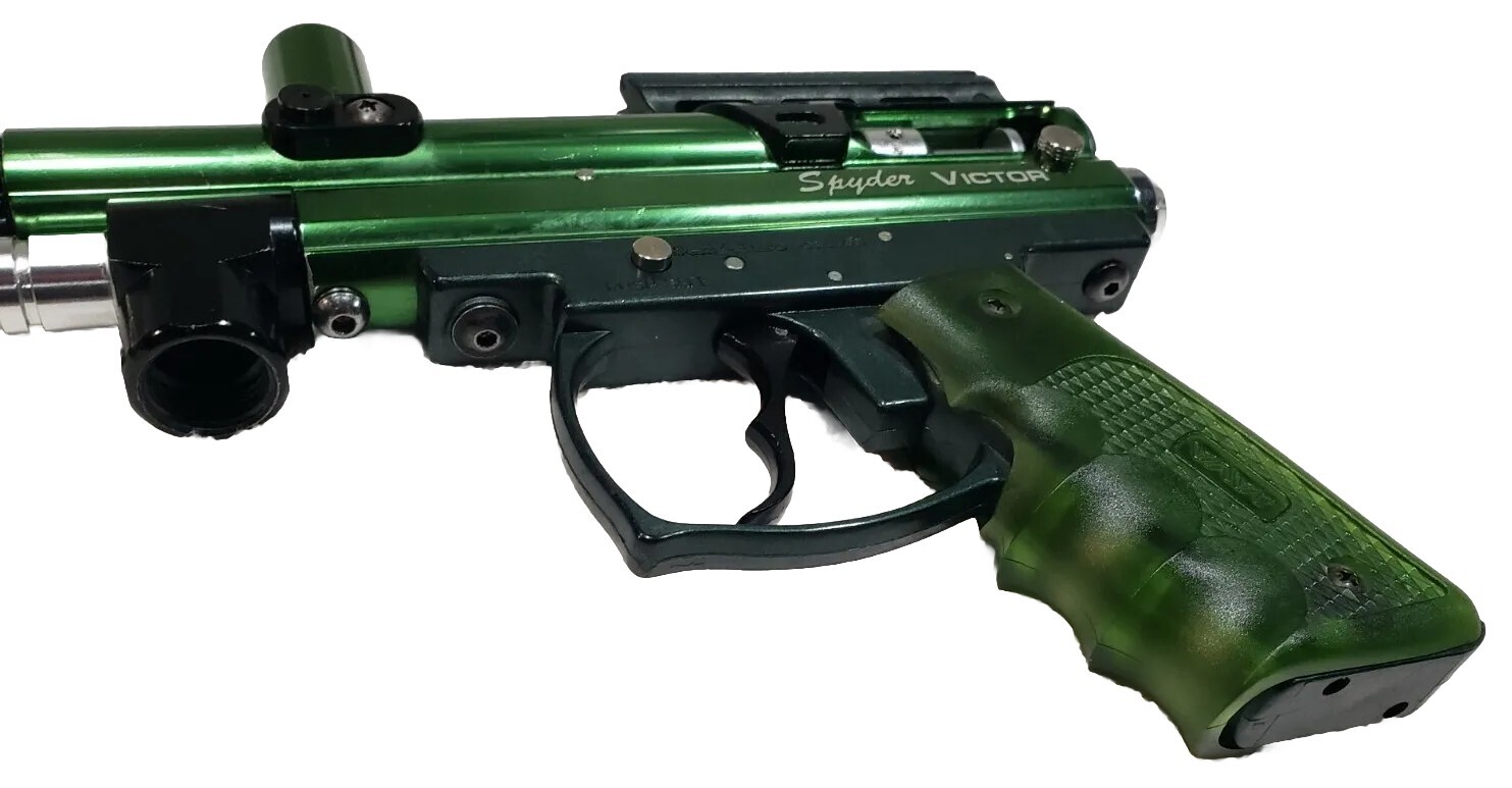 SHARP WORKS Spyder Green Victor Vertical Grip Tank Paintball Gun &  Barrel Neck