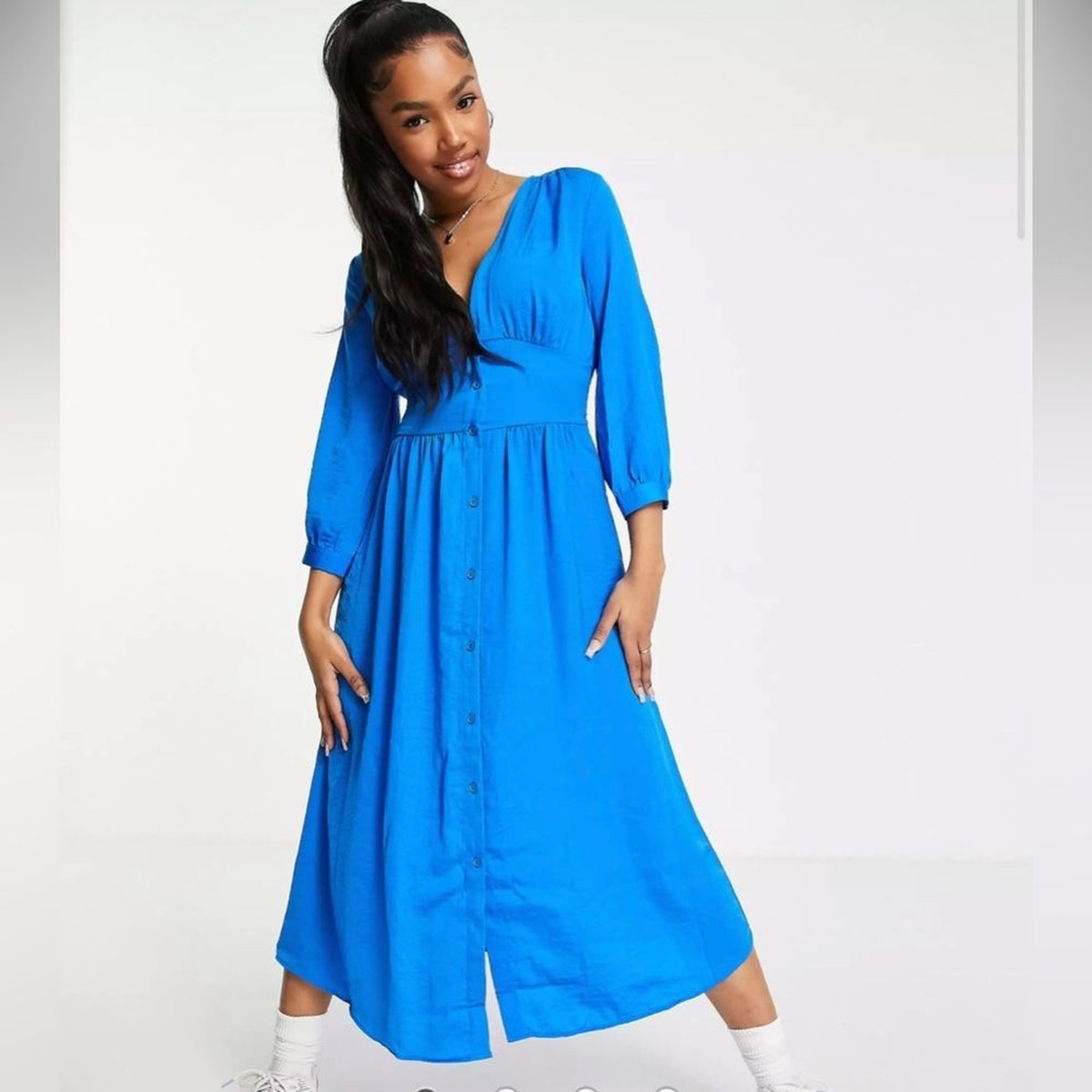 STRADIVARIUS MIDI DRESS SIZE XS BLUE SATIN BUTTON DOWN Casual Old money Luxury | eBay STRADIVARIUS MIDI DRESS SIZE XS BLUE SATIN BUTTON DOWN Casual Old money Luxury | eBay