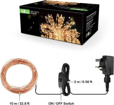 Lepro Copper Fairy Lights with Switch 10M Copper LED lights x 100 Warm White