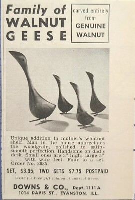 Family of Walnut Geese Evanston IL Downs & Co. Vintage Print Ad 1962