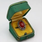 Sterling Silver Marcasite & Carnelian Antique Ring - Size 4 1/2