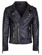 Men's Diamond Quilted Kay Michael Soft Leather Black Slim Fit Biker Jacket - FL5