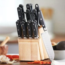 Kitchen Knife Set 15PCS High Carbon Stainless Steel Knife with Block Sharpener