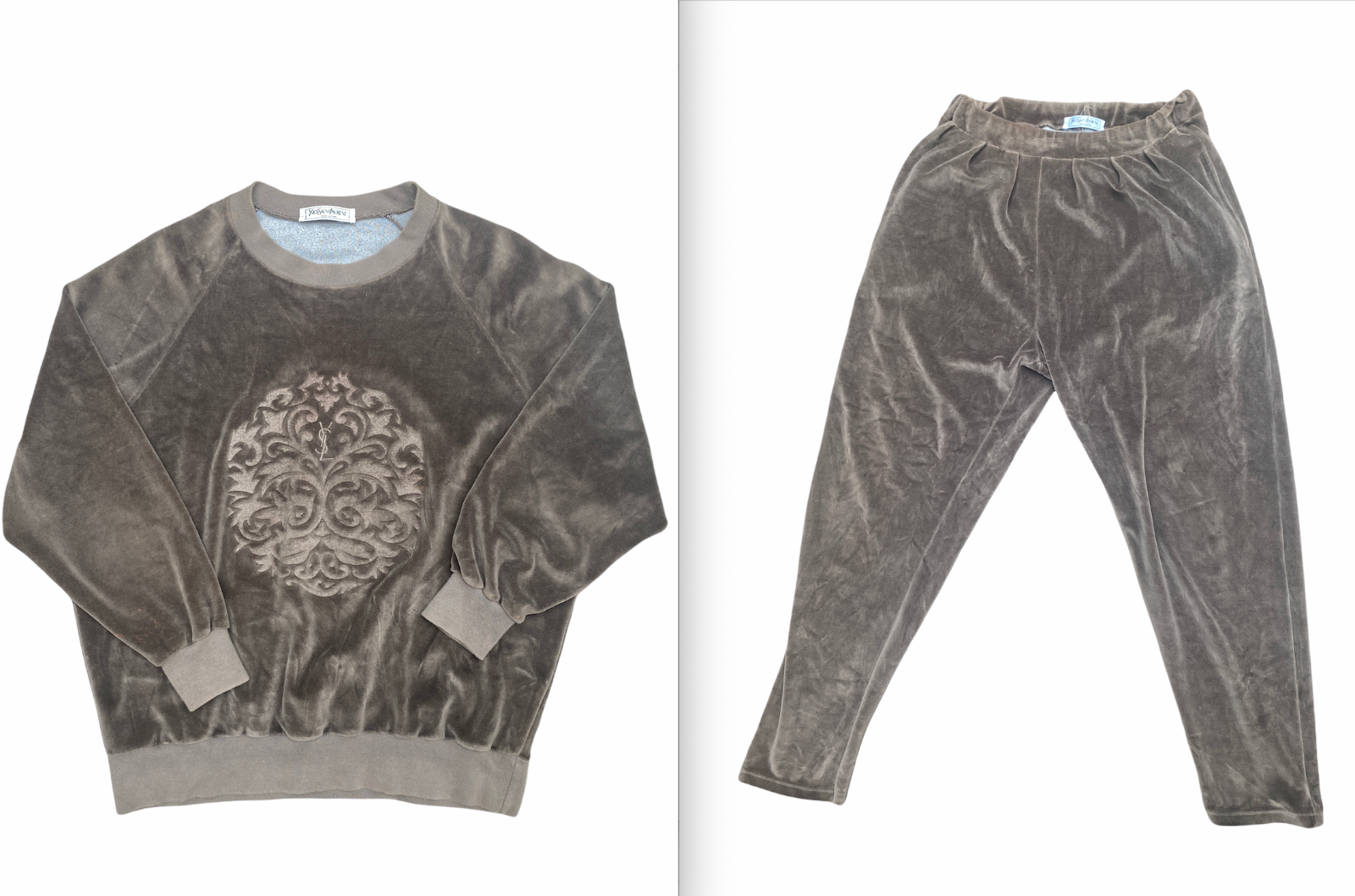 Pantaloni maglione Yves Saint Laurent variazione marrone moleskin + maglione taglia S