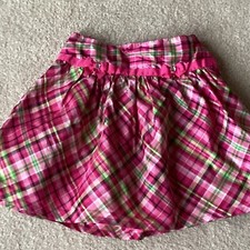 GYMBOREE SPRING/ SUMMER SKIRT, 5, PINK/ GREEN PLAID, NET SLIP, SPARKLY PINS,BOWS