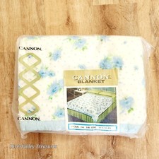 New Satin Edging Vintage Cottage Granny Core Blanket Twin Full Warm Blue Floral