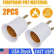 2Pcs E26/E27 2 Prong Light Socket to Plug Adapter Light Bulb Outlet Adapter