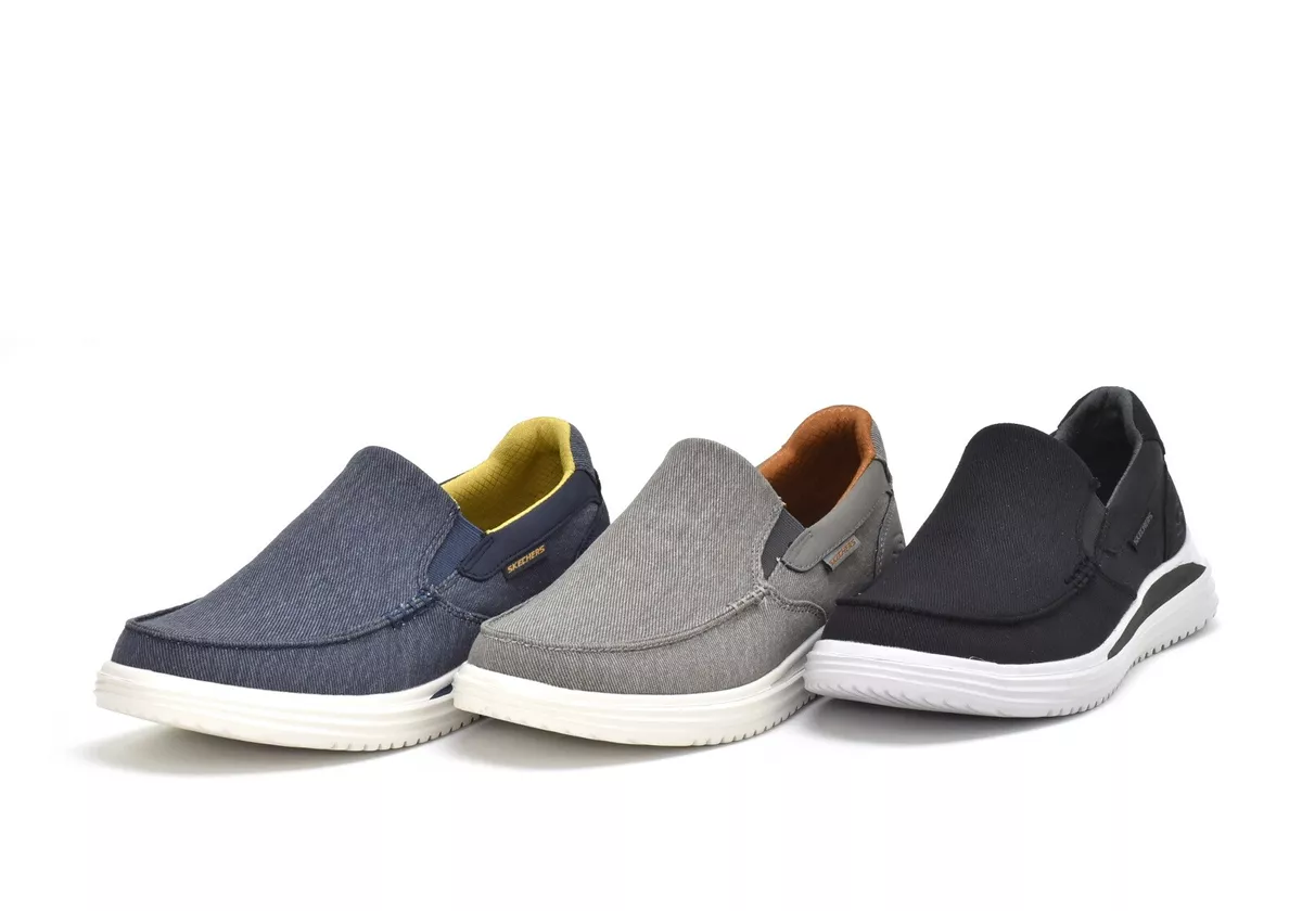 Skechers Proven Suttner Mens Shoes Canvas Casual Loafers Black or Taupe or Navy