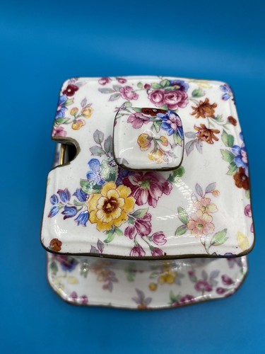 Vintage 30s Royal Winton Marguerite Chintz Lidded Jam/Marmalade Pot & Under Tray - Picture 5 of 14