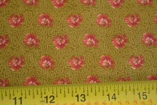 By 1/2 Yd, Red Floral on Tan & Olive Cotton Moda/Love Letter/Laundry Basket,B356