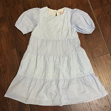Skies Are Blue Tiered Blue And White Striped Dress Women s Size S