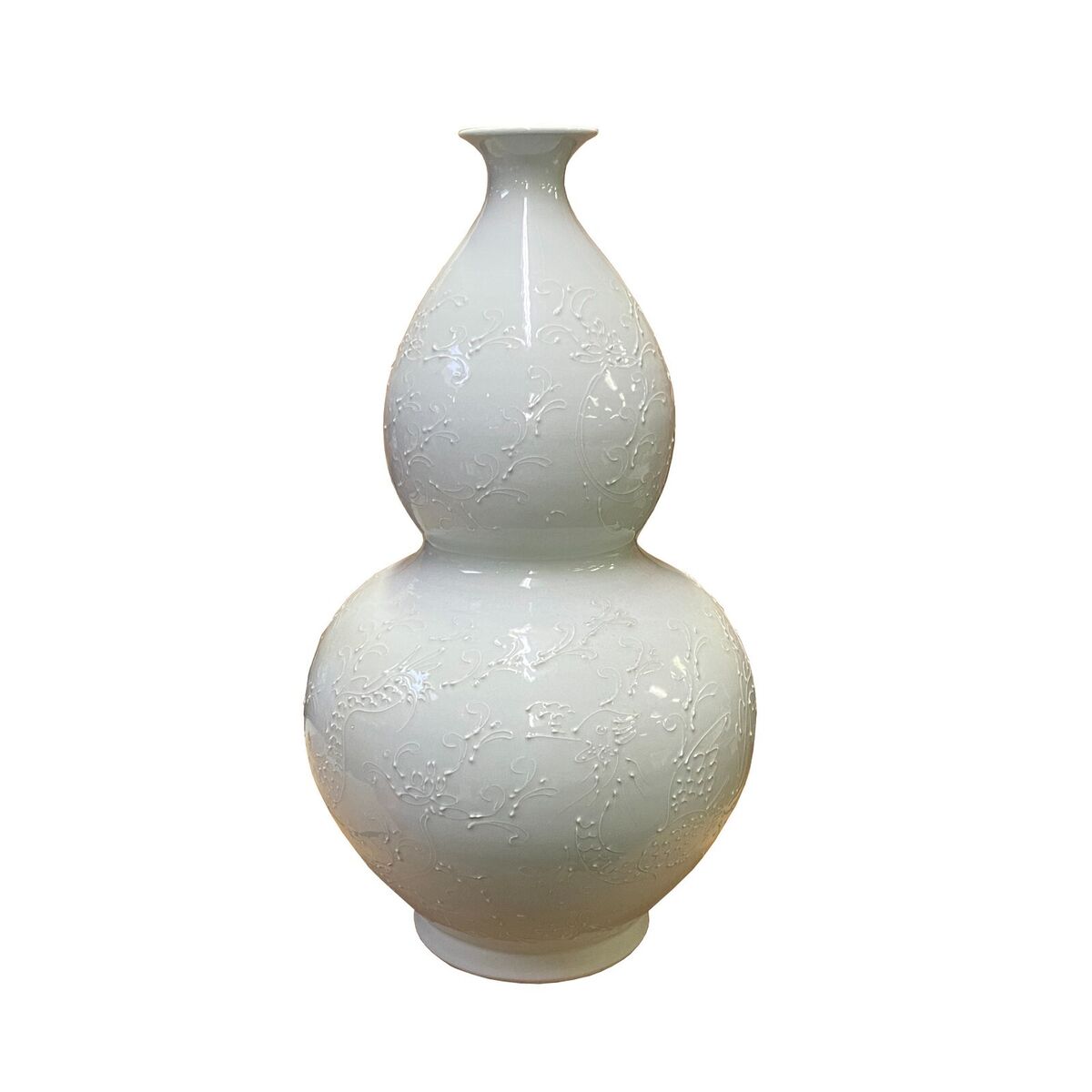 Chinese Off White Porcelain Relief Floral Pattern Gourd Shape Vase ws2732S Chinese Off White Porcelain Relief Floral Pattern Gourd Shape Vase ws2732S