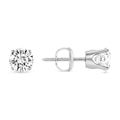 1 Ct Round Lab Created Diamond Earrings Crown Studs Solid 14K White Gold Screw