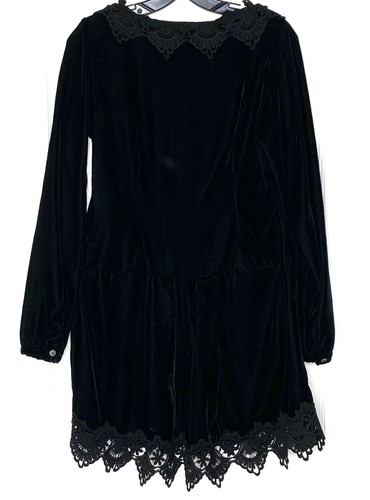 FREE PEOPLE Black Luxe Velvet Dreams Lace Crochet Pocket Tunic Mini Dress XS 0/2 - Picture 11 of 16