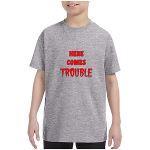 Youth Kids T Shirt Here Comes Trouble Ebay